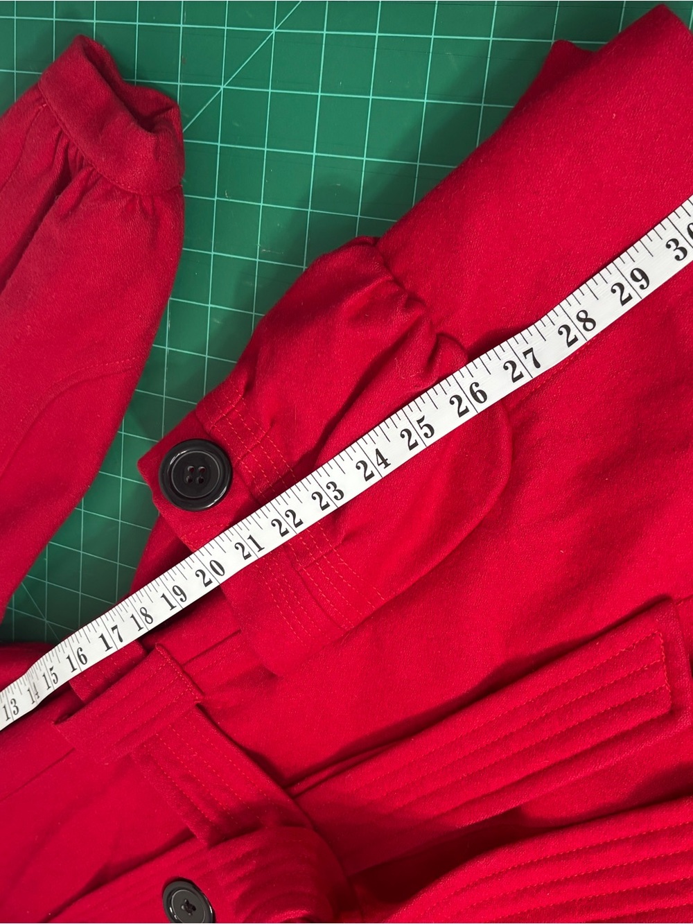 CoffeeShop Women's XS Bright Red Belted Pea Coat Buttons Wool Trench Jacket - Picture 6 of 7
